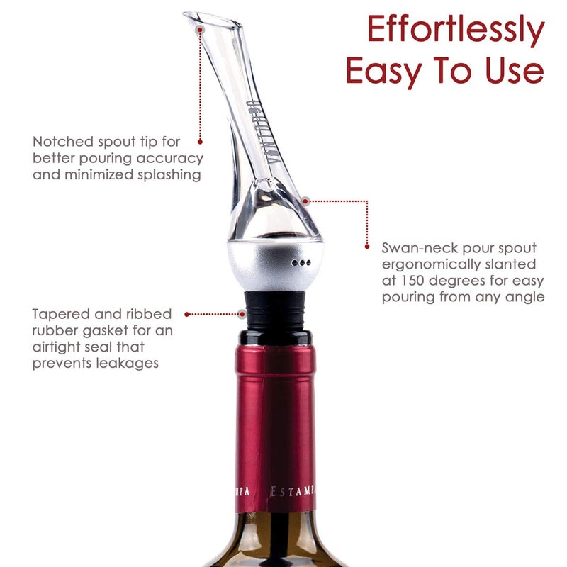 Vintorio Wine Aerator Pourer - Premium Aerating Pourer and Decanter Spout (Silver) - Image 3